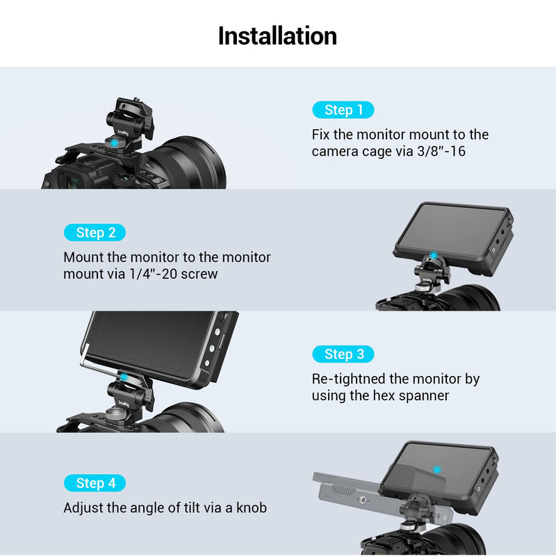 [Australia - AusPower] - SmallRig Adjustable Camera Monitor Mount for ARRI-Style (Upgrade), 360° Swivel and 180° Tilt Monitor Holder Anti-Twist Support 5” and 7” Field Monitor- 2903B 