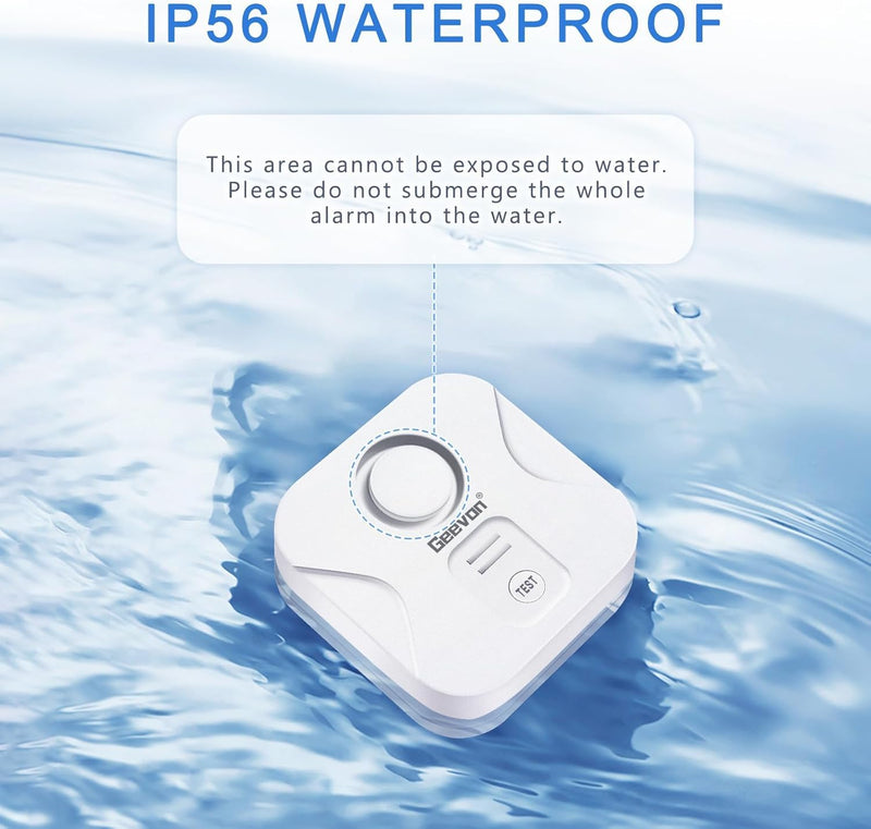 [Australia - AusPower] - Geevon 2 Pack Water Leak Detectors for Home, 100dB Water Sensor Alarm Flood Leakage Detection Devices for Bathroom, Basements, Laundry Rooms, Kitchen, IP56 Waterproof(Battery＆Screwdriver Included) Batteries＆Screwdriver Included 