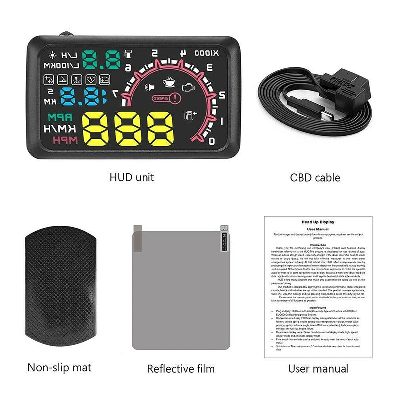 [Australia - AusPower] - HUD Head up Display Speedometer for Car with OBDII EUOBD,5.5 inch Universal Digital Speedometer,Over Speed Alarm, KMH/MPH, Windshield Projector with Film 