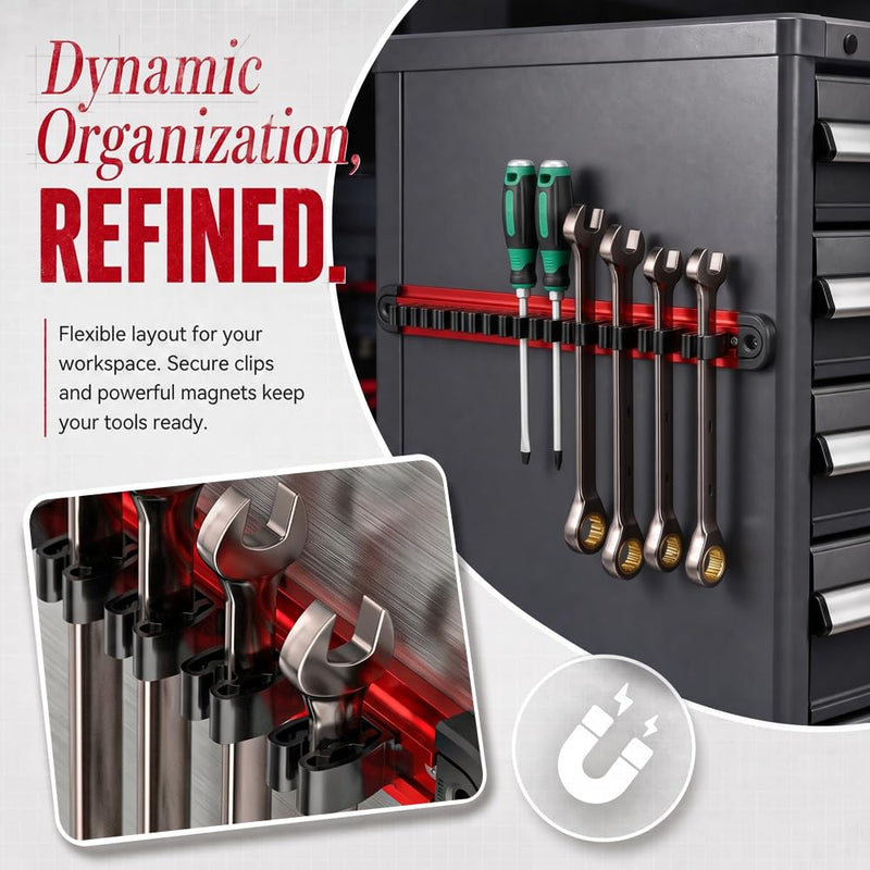 Tool Holder Wall Magnetic Clamping Range 1-7 mm Pack of 2 | Tool Wall Mount Magnetic Strip Tool with 12 Clamps Tool Wall Magnet Tool Storage Magnetic Holder