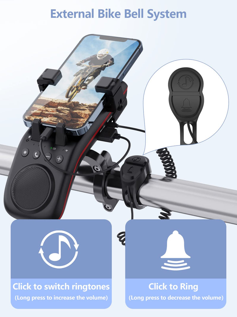 [Australia - AusPower] - Multifunctional Bike Phone Holder,Portable Bluetooth Speaker with Microphone and LED Lighting, External Bicycle Bell, 5000mAh Power Bank - Ideal for Adult Road & Mountain Cycling Black 
