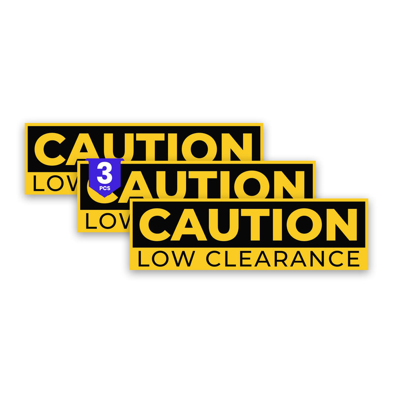 3 x Caution Low Clearance Signs – Watch Your Head Low Overhead Clearance – 10 x 3 Vinyl Labels – Self-Adhesive, Non-Rusting, Weatherproof, Waterproof Decals for Roads, Fields, Business, Shops, Warehouses, Construction Sites