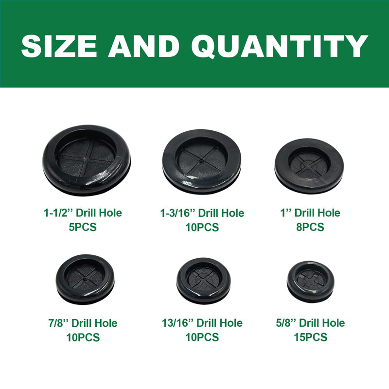 [Australia - AusPower] - 58Pcs Rubber Grommets for Wiring, 6 Size, 5/8" 13/16" 7/8" 1" 1-3/16" 1-1/2" Drill Hole Rubber Grommet Kit, Rubber Hole Plugs for Automotive, Black 58PCS 6 Size Double Sided 