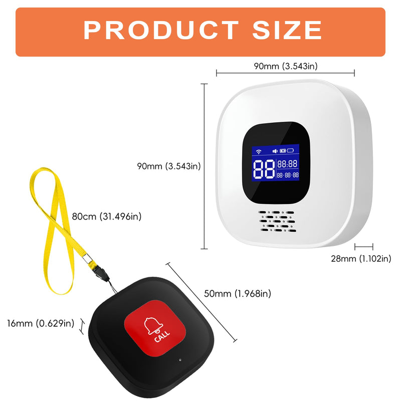 [Australia - AusPower] - WiFi Caregiver Pager with No Monthly Fee - Smart Call System with LED Display & App Alerts, 2 SOS Panic Buttons & 1 Receiver, Emergency Alert for Elderly Home Care (2.4GHz WiFi Only) 2 black calls+1 receiver 