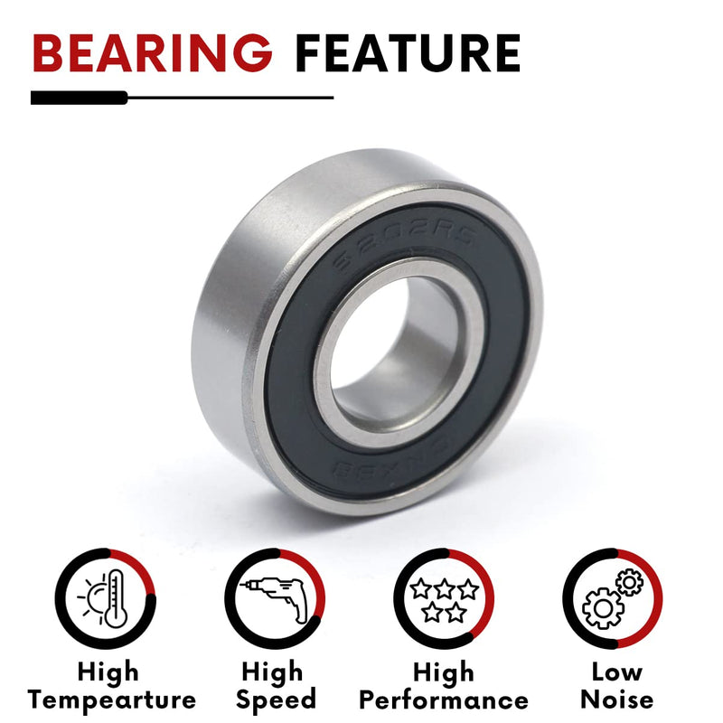 [Australia - AusPower] - 10 PCS 6202-2RS Double Rubber Sealed Bearings 15x35x11mm, Deep Groove Ball Bearings 15x35x11mm, Deep Groove Ball Bearing ABCE-3 Pre-Lubricated, Chromium Bearing Steel (6202-2RS, 10) 