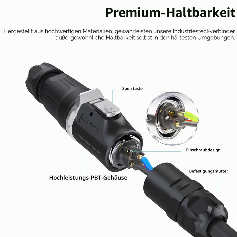 CNLINKO LP-20 2 Pin Waterproof Plug with Screw Design, IP68 Aviation Bullet Plug, M20 Male and Female Pair (LP20 2-Pin Screw Connection) 2-pin screw connection LP20
