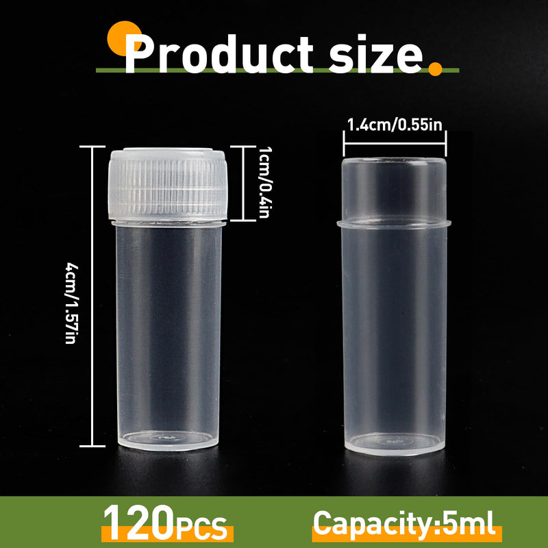 120 Pieces 5 ML Plastic Sample Bottles Vial Storage Mini Clear Storage Case with Lid Vial Storage Container Test Tube for Small Items (Pack of 2) 120 Count (Pack of 2)