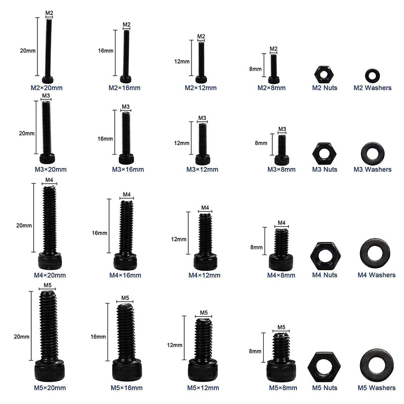 [Australia - AusPower] - NINDEJIN M2 M3 M4 M5 Hex Socket Head Cap Screws Assortment Kit, Machine Screw Bolts, Nuts, Washers & Wrench (880pcs Stainless Steel+1060pcs Carbon Steel) 