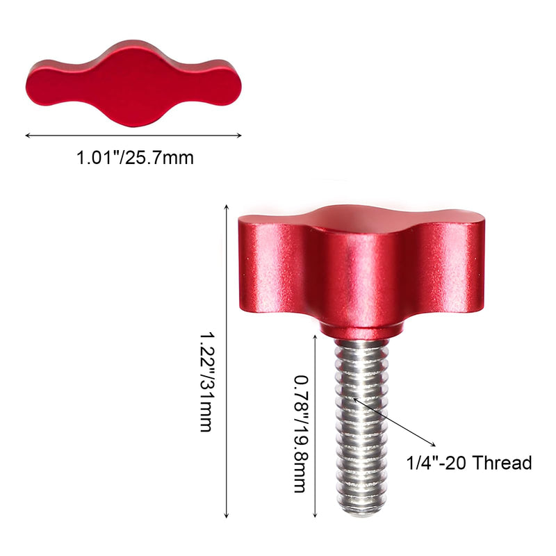 [Australia - AusPower] - 4Pcs 1/4"-20 x 3/4" Thumb Screw, Stainless Steel Standard/Coarse Thread Thumbscrew, Red Adjustable Aluminum Tee Wing Knob 1/4"-20 x 3/4" 