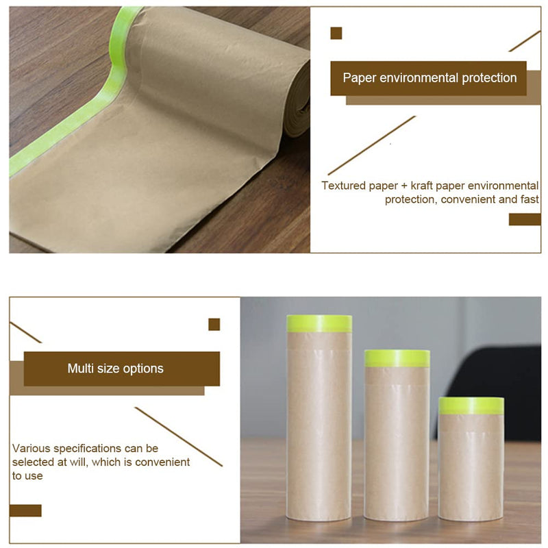 Saycker Pre-Taped Masking Paper for Painting,18inch x 49ft Adhesive Paint Protective Paper Roll,Tape and Drape Painters Paper for Covering Skirting,Frames,Cars and Auto Body 45cm x 49ft