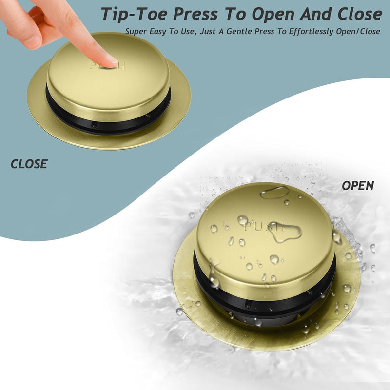 Tip-Toe Bathtub Drain Kit with Two-Hole Overflow Plate, Premium Quality Bath Tub Drain Replacement fits for All Bathtub, Universal Fine/Coarse Thread Bathtub Stopper (Brushed Gold) Brushed Gold