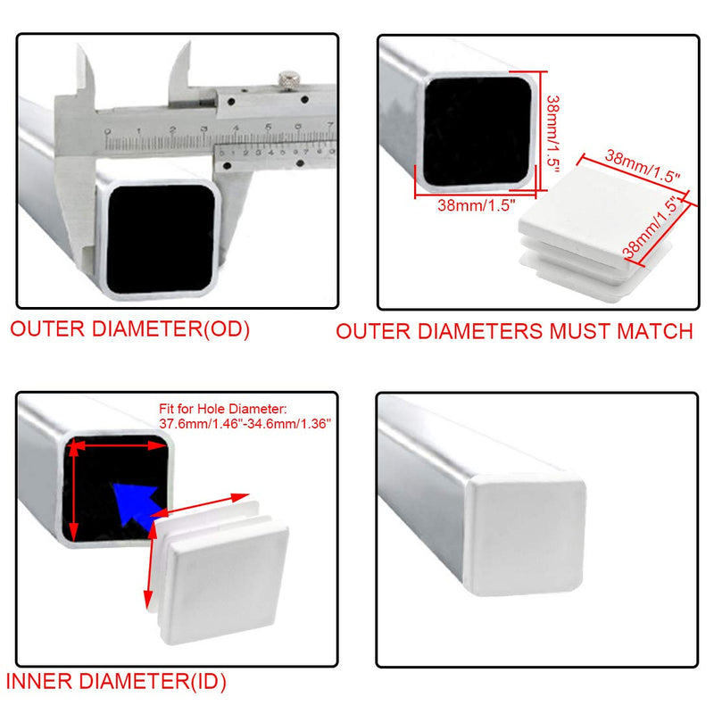 [Australia - AusPower] - 12Pack 38mm (1 1/2 Inch) Square White Plastic Plug, Square Tubing End Caps, Tubing Post End Cap for 1 1/4" to 1 7/16" Square Tubing (White) 38mm (1 1/2 Inch) 