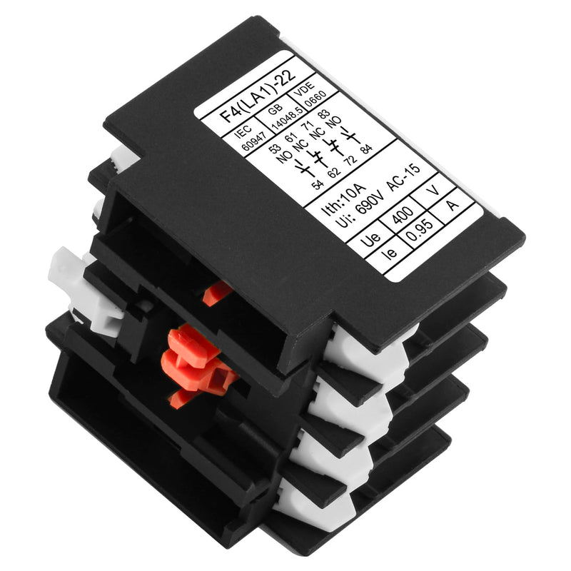 Heschen AC Contactor Auxiliary Contact Blocks F4-22 4 Pin 2NO 2NC Contacts Front Mount Screw Connector Fits CJX2 Series AC Contactors