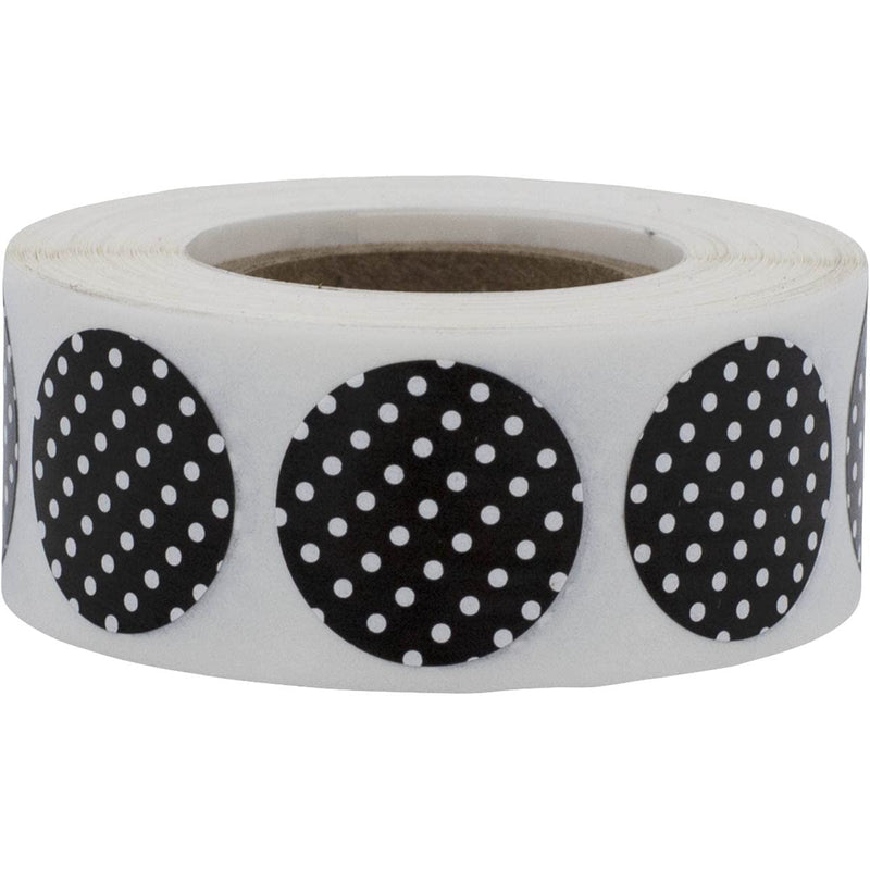 Black with White Polka Dot Color Coding Labels - 3/4" Inch Round Circle Dots, 500 Total Adhesive Stickers on a Roll for Inventory and Crafting - Made in the USA Black With White Polka Dots