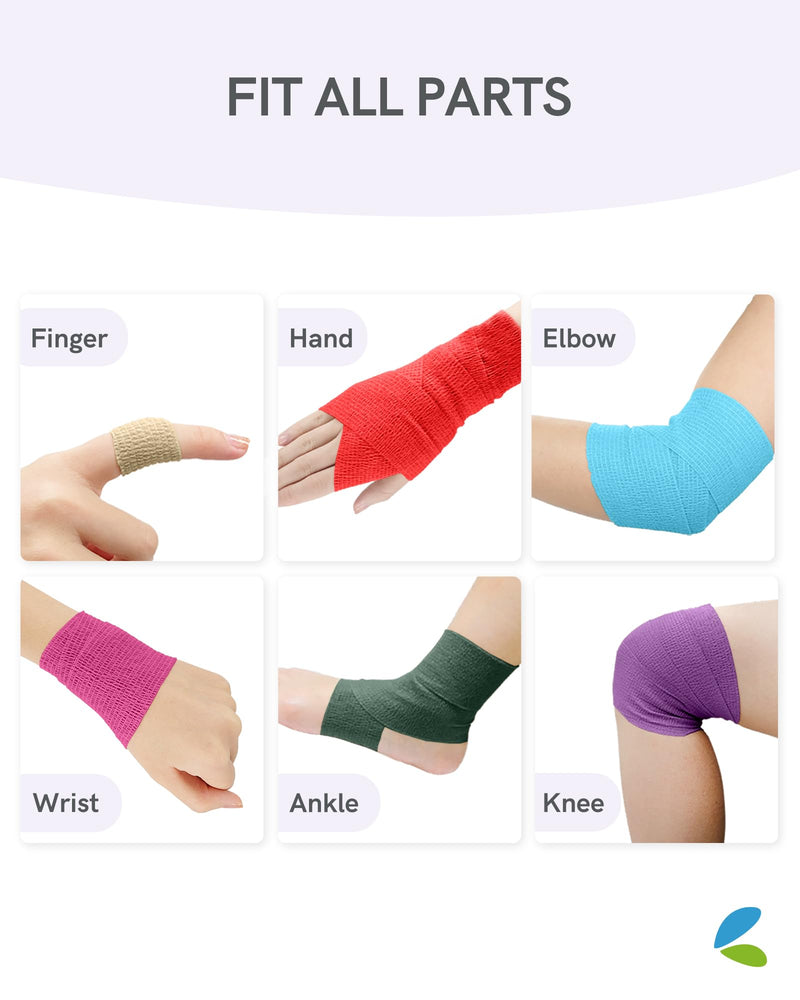 FriCARE Self Adhesive Bandage Wrap, Medical Tape in First Aid Kit, Cohesive Bandages for Wounds Sport Vet, 2 inches X 5 Yards 6 Rolls, Lagoon Breeze 6 Count (Pack of 1)