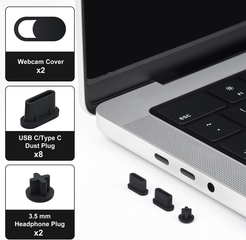 [Australia - AusPower] - 10PCS Dust Cover Port Plugs for MacBook Air 13" M2 M1 /MacBook Air 15.3" /MacBook Pro 13" M2 M1 /MacBook Pro 14" 16" M3 M2 M1, Dust Plug for USB C Thunderbolt,3.5mm Headphone & 2PCS Webcam Cover Slide 