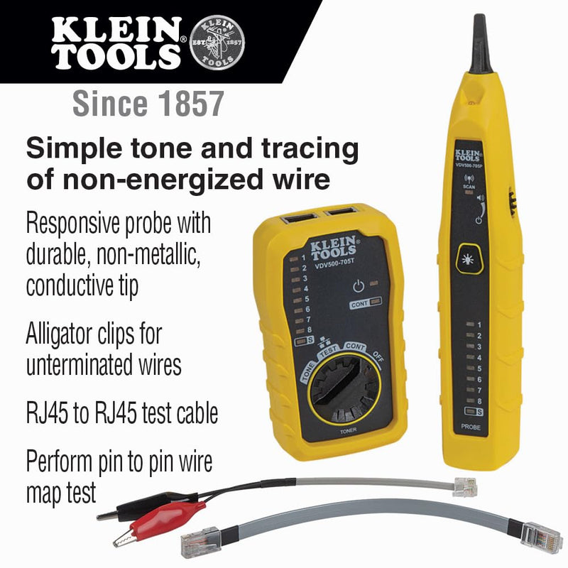 [Australia - AusPower] - Klein Tools VDV500-705 Wire Tracer Tone Generator and Probe Kit for Ethernet, Internet, Telephone, Speaker, Coax, Video, and Data Cables RJ45, RJ11, RJ12 DEVICE Tone & Probe Test and Trace Kit 