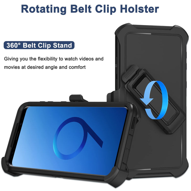 [Australia - AusPower] - for Samsung Galaxy S9 Plus Case with Belt Clip Holster, 2X Screen Protector, Military Grade Protection Heavy Duty Full Body Shockproof Rugged Protective Cover for Samsung Galaxy S9+ Plus (Black) Black 