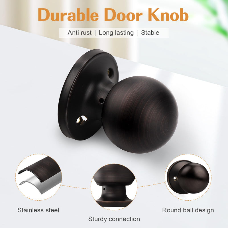 Probrico One Sided Dummy Levers 4 Pack Oil Rubbed Bronze Door Knobs Non-Turning Function for French Doors, Classic Round Ball Knob