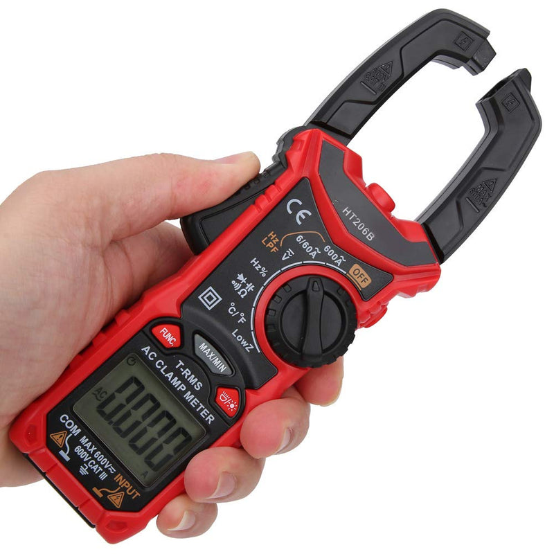 [Australia - AusPower] - Digital Clamp Meter 6000 Multimeter, AC DC Volt Clamp Meter with LCD Display Voltage Current Tester for Home Professional Automotive Industrial Electrical Troubleshooting HT206B 