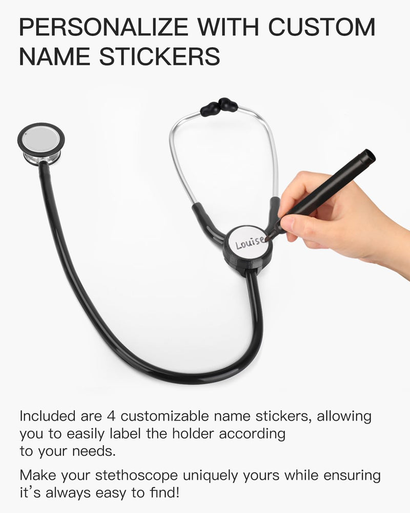 [Australia - AusPower] - Stethoscope Tracker Holder for 3M Littmann Classic III & 3M Littmann Classic II S.E. Stethoscope - Compatible with AirTag - Stethoscope Safety Tracker Case with 4 Name Stickers, Black 