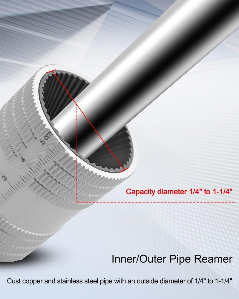 Tube Deburring Tool, 1/4" to 1-1/4" Inner/Outer Pipe Reamer, Stainless Steel Plumbing Tool for Smoothing Reaming Copper PVC Metal Brass Aluminium Pipes