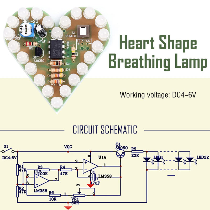 [Australia - AusPower] - DAOKAI Soldering Kit Heart Shape Kit DC 4V-6V Four-Colour LED Lamps Suite Soldering Exercise Kit with Battery Holder, for Learning Training Lessons Beginners (4-Piece) 
