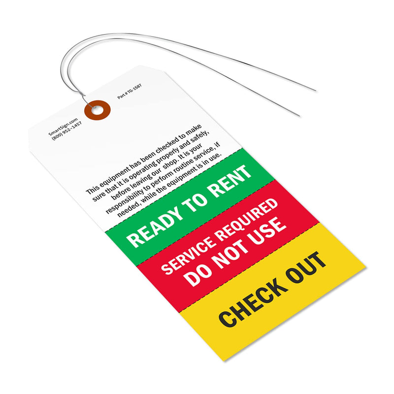 SmartSign Ready to Rent Two-Sided Tags with Tear-Off Stubs and Wires - Pack of 100 | 6.25" x 3.125" Polylith Plastic, 10 mil