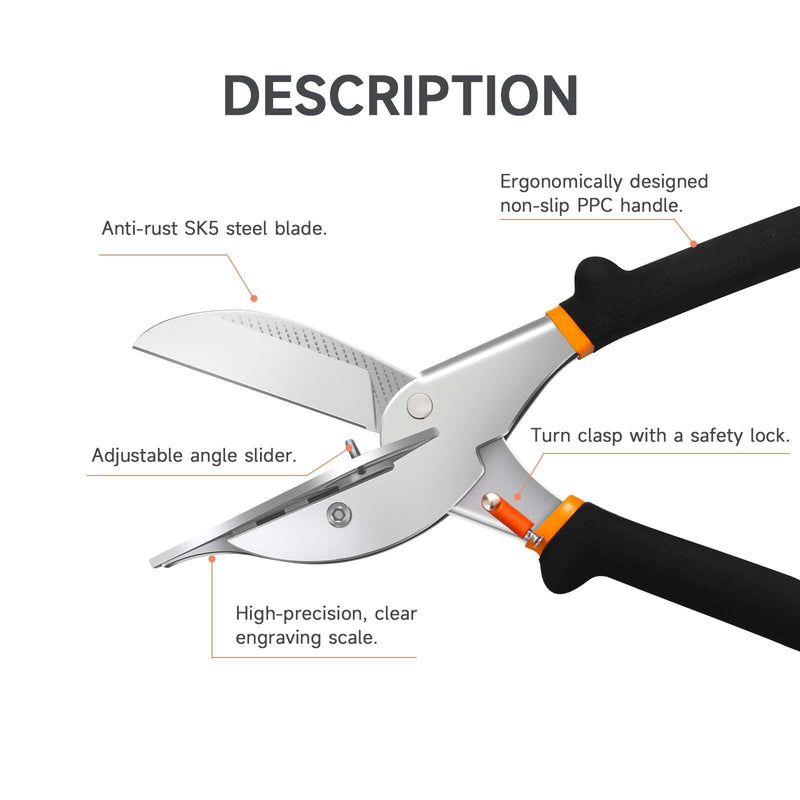 [Australia - AusPower] - TOWOT Multi Angle Trim Cutter Miter Shears for Molding, Adjustable at 45 To 135 Degree With Safety Lock Hand Tools for Cutting Plastic, PVC, No Replacement Blade 