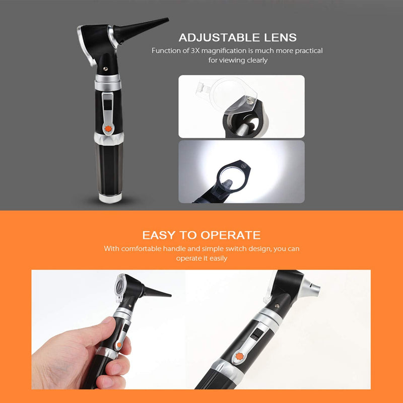 [Australia - AusPower] - Otoscope Kit,Professional Diagnostic Ear Care Tool with 3.0V LED Bulb, 3X Magnification, 4 Speculum Tips Size - for Children, Adults, Pets, etc. 