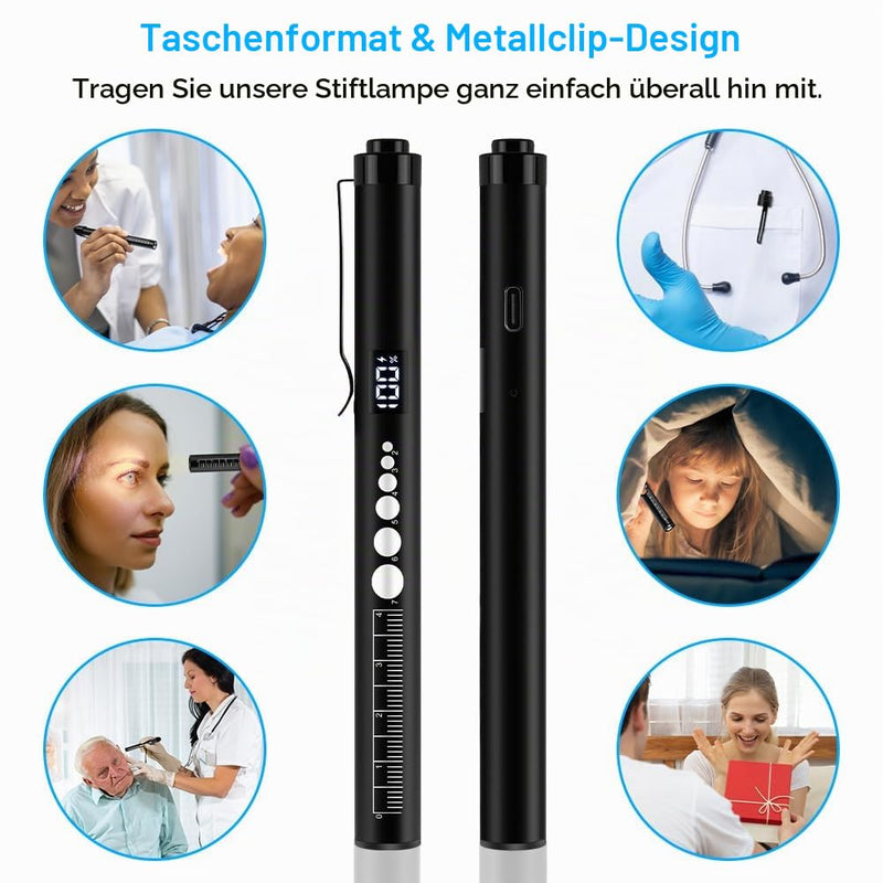 Flintronic Upil Light Medicine, 1 Piece Diagnostic Light with Digital Display, Pupil Meter and Ruler, Rechargeable USB LED Pen Lamp for Nurses, Students, Doctors (Black) Type-c-black 1 Piece