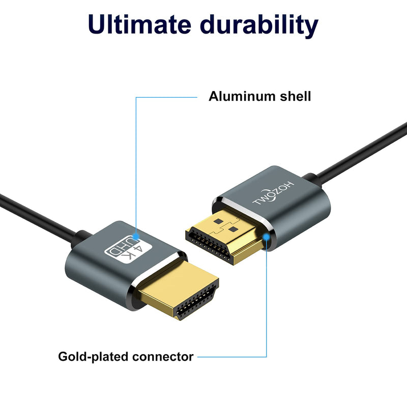 Twozoh Slim 4K HDMI Cable 1.6FT 10 Pack, Ultra Thin & Flexible Skinny HDMI to HDMI 2.0 Cord Support 4K/60HZ 18gbps Laptop, Monitor, PS5, PS4, Xbox One, Fire TV THIN HDMI 10-Pack