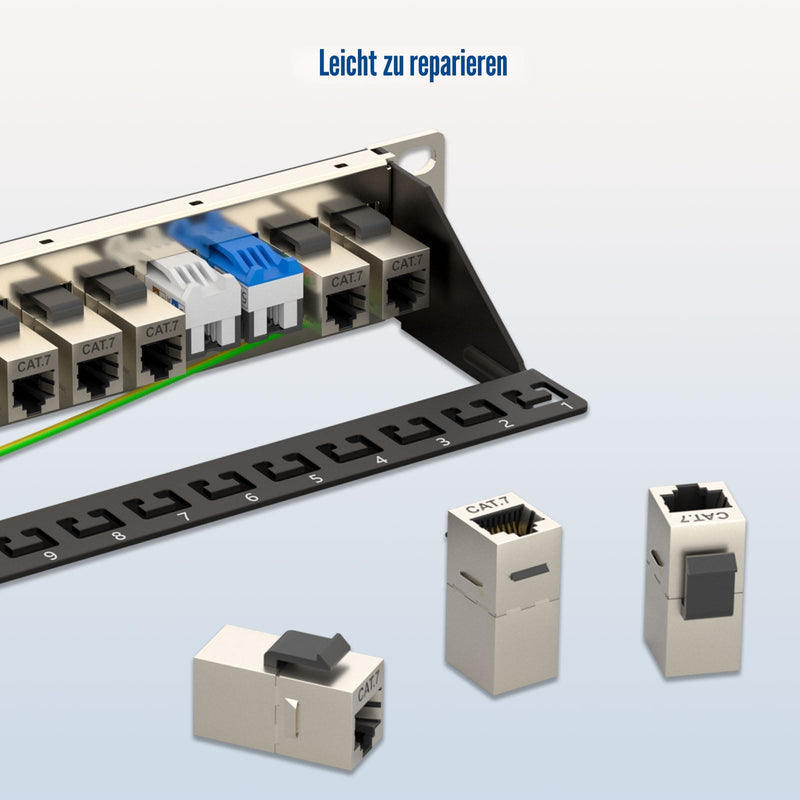 FGB 10Gbps Patch Panel 24 Port Cat7 with Shielded RJ45 Keystone Coupler 1U | 19" Rack Mount 10Gbps 600MHz STP Patch Panel with Backbar Network Patch Panel for Gigabit Network Switch Cat 7