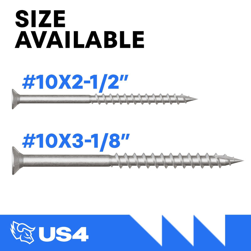 US4 - #10 x 2-1/2" Flat Head Screws Stainless Steel | Stainless Steel Wood Screws | T25 Star Drive | Self-Drilling Screws for Framing, Subflooring & Decking | 305 SS (100, #10 x 2.5 Inches) 100 #10 x 2-1/2"