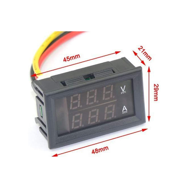 [Australia - AusPower] - 2PCs Voltage Current Tester,Compatible with 0.28" Digital Voltmeter Ammeter DC 100V 10A Dual LED Meter - 3-Bit Blue/Red Display with Connection Wires. 