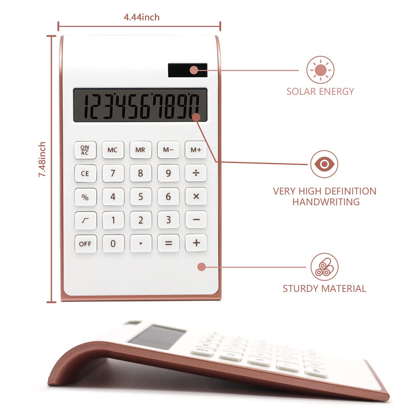[Australia - AusPower] - Rose Gold Calculator, UPIHO Rose Gold Pink Office Supplies and Accessories, 10 Digits Solar Battery Basic Office Calculator, Desktop Calculator with Large LCD Display, Gifts for Coworkers 
