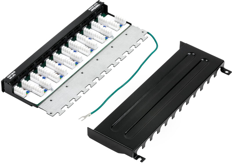 TRENDnet 12-Port Cat6A Shielded Patch Panel, 10G Ready, Cat5e,Cat6,Cat6A Compatible, Metal Housing, Color-Coded Labeling for T568A and T568B Wiring,Cable Management,Wall Mountable, Black,TC-P12C6AS 12 port