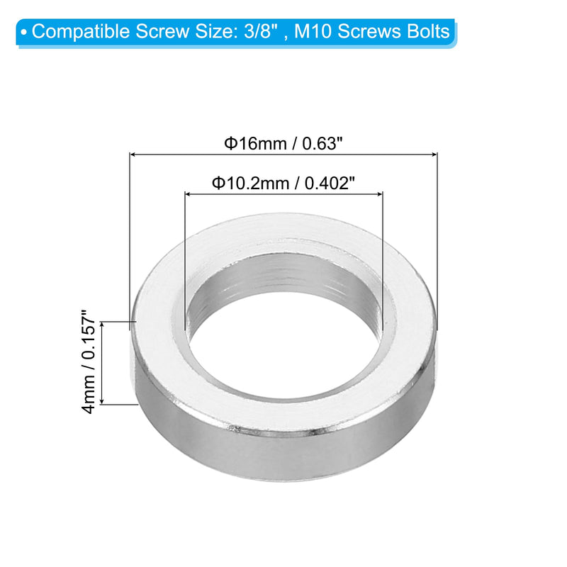 [Australia - AusPower] - PATIKIL M10 Aluminum Spacers,10 Pcs Metal Spacer Aluminum Round 10.2mm ID x 16mm OD x 4mm L Thickness Aluminum Spacer Screw Standoff for 3/8" M10 Screw Bolt 10.2x16x4mm 