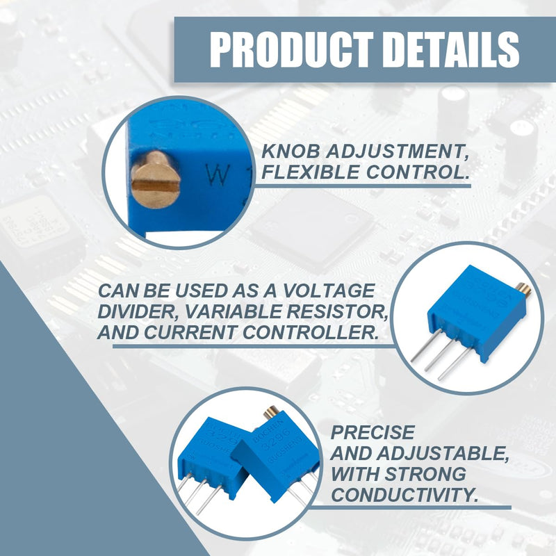 [Australia - AusPower] - Innfeeltech 20pcs 100 Ohm Multiturn Trimmer Potentiometer Blue Adjustable Variable Resistance 