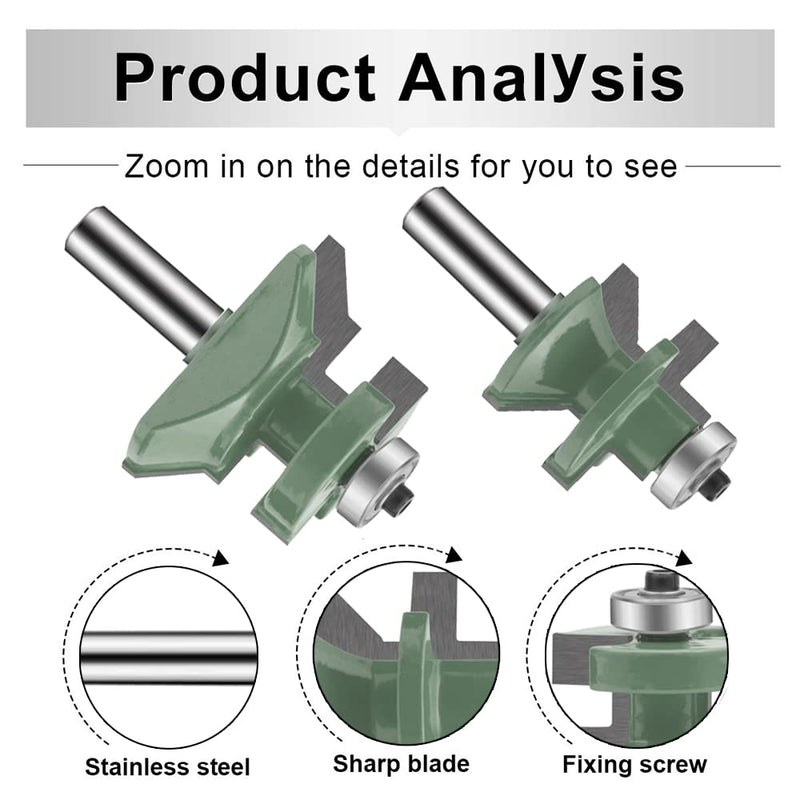 OLETBE Tongue and Groove Flooring Router Bit Set 1/2-Inch Shank 2 PCS, Wood V-Notch Wainscotting and Flooring Matched Cabinet Shelf Door Woodworking Router Bits Set with Edge Banding(2)