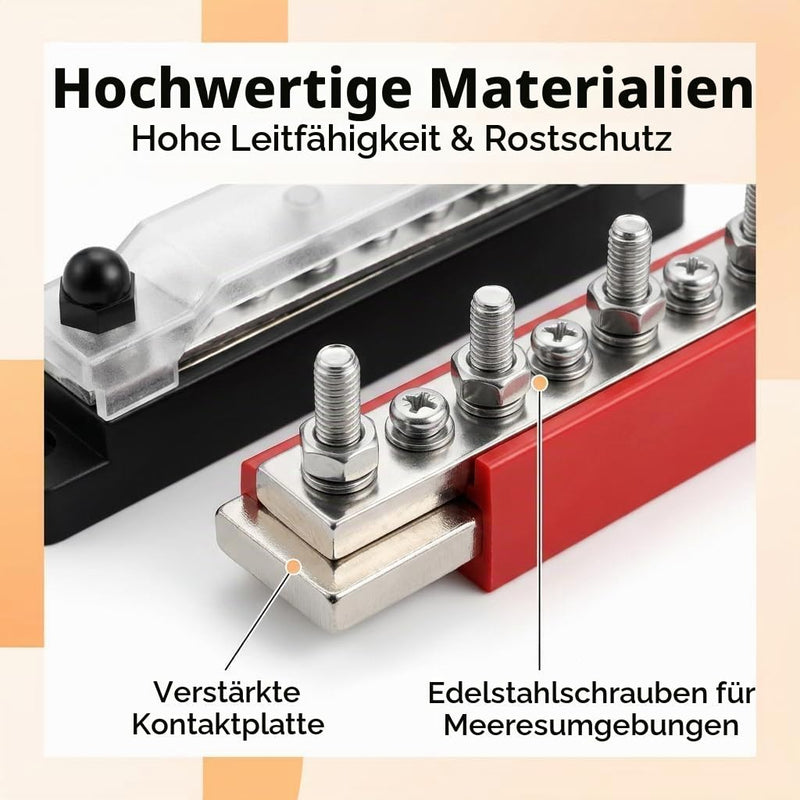Pack of 2 150A Busbar Distribution Block 12V-48V with Cover High Current Busbar Power Distributor for Car Boat Motorhome Solar Battery Terminal Strip Mass Distributor (M4 Screws & M6 Bolts) | Hochstrom Busbar Stromverteiler für Auto Boot Wohnmobil Sola...