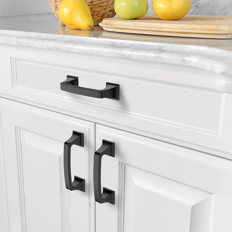 Amerdeco 10 Pack Matte Black 3 Inch(76mm) Hole Centers Kitchen Cabinet Pulls Cabinet Hardware Kitchen Handles for Cabinets Cupboard Handles Drawer Pulls AM0002 3"/76mm Hole Center