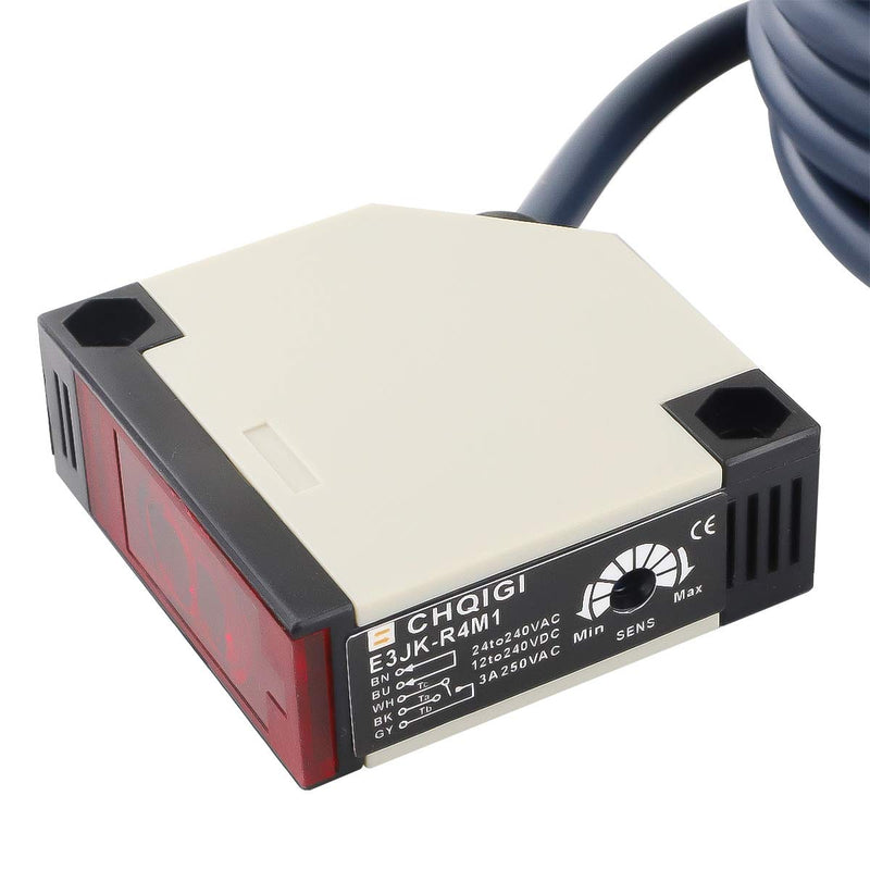 [Australia - AusPower] - Indoor Wall Mounted Photoelectric Beam Sensor E3JK-R4M1 12-240VDC 24-240VAC Retroreflective photoelectric Sensor Switch Proximity Switch 2M Cable Induction 3M 
