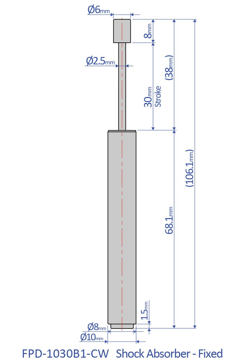 [Australia - AusPower] - Bansbach Easylift FPD-1030B1-CW Shock Absorbers/Linear Dampers, 106.1 mm x 10 mm x 8 mm 