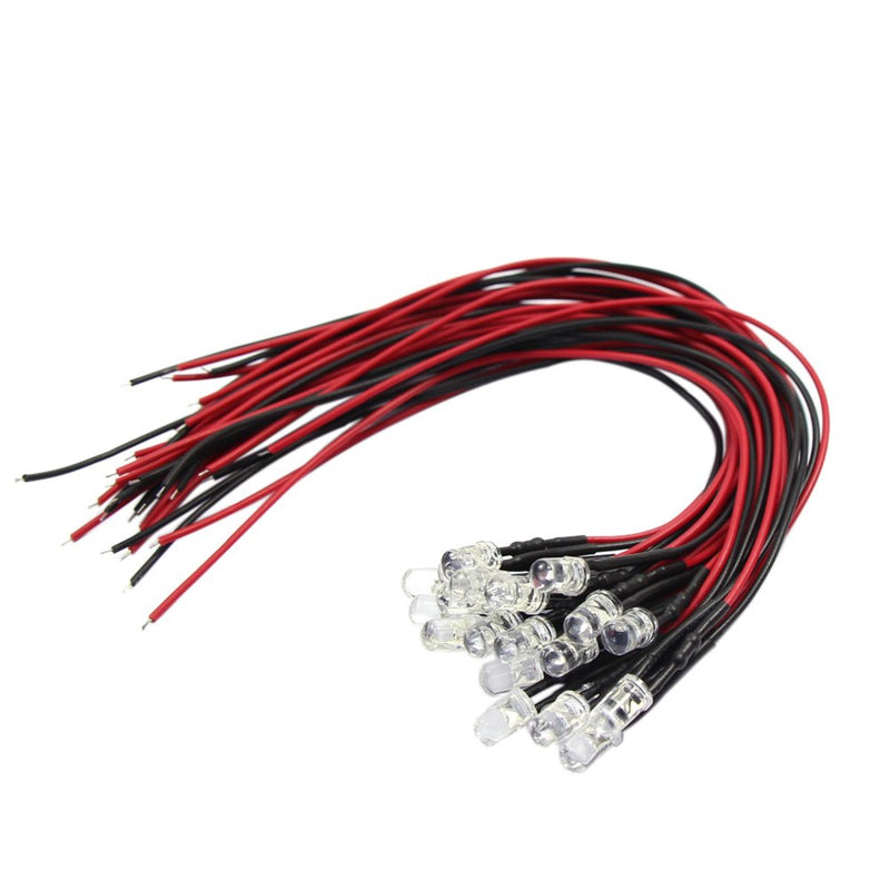 [Australia - AusPower] - Evemodel L125W Pack of 20 LED with Cable 5 mm White 12000 mcd 12 V 