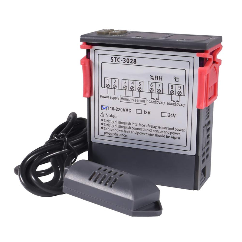 [Australia - AusPower] - STC-3028 AC 110-220V 10A Digital Temperature Controller Dual Display Thermostat Thermoregulator Heating Cooling Switch Digital Hygrometer with SHT20 Probe (AC 110-220V) 