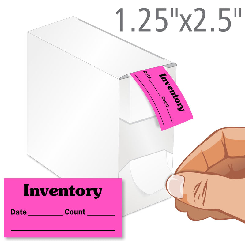 SmartSign Inventory Labels in Dispenser Box - Pack of 1000, Write-On Sections for Date and Count, 2.5" x 1.25", Black on Fluorescent Pink, Paper Stickers with Permanent Adhesive