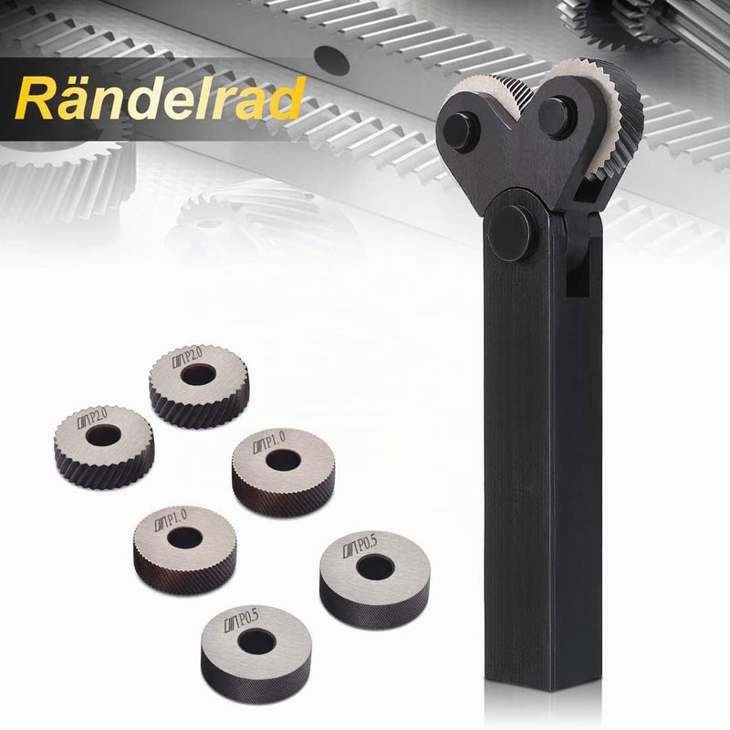 7-Piece Knurling Tool Set, 9SiCr Steel, 0.5/1/2 mm, Diagonal + Linear Knurling Wheels, for Lathe, Metalworking, Non-Slip