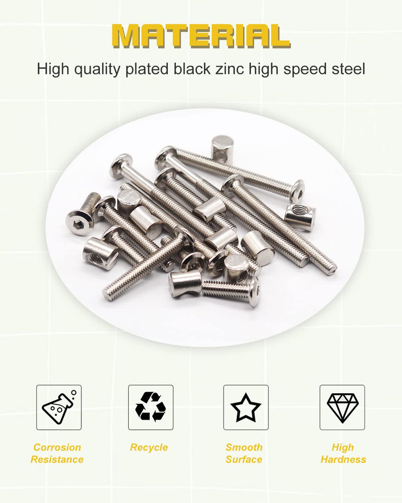 [Australia - AusPower] - Crib Screws Bolts Hardware Replacement Kit, 28 Set M6 Bolts &Barrel Nuts for Bed Frame,Furniture,Chairs and Cabinets - M6x20/40/60/80mm Hex Drive Socket Cap Screws Assortment Silver-28 Set 