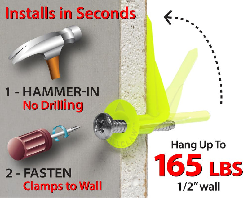 WallClaw LOC-N-Load Hammer-in Drywall Anchors with Screws, 25 Pack Green